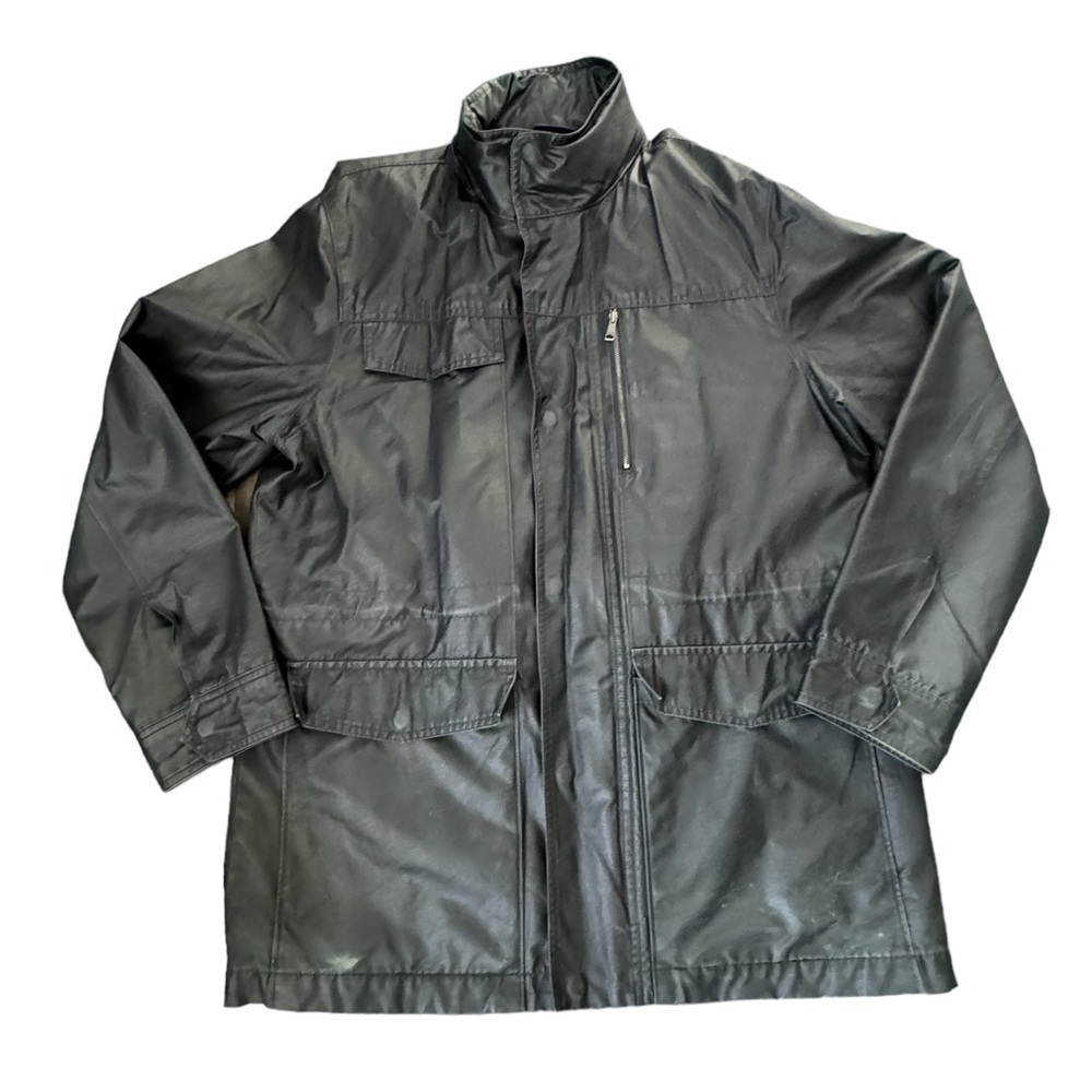 JOSEPH ABBOUD***Waxed Black Hooded Jacket Coat***Medium